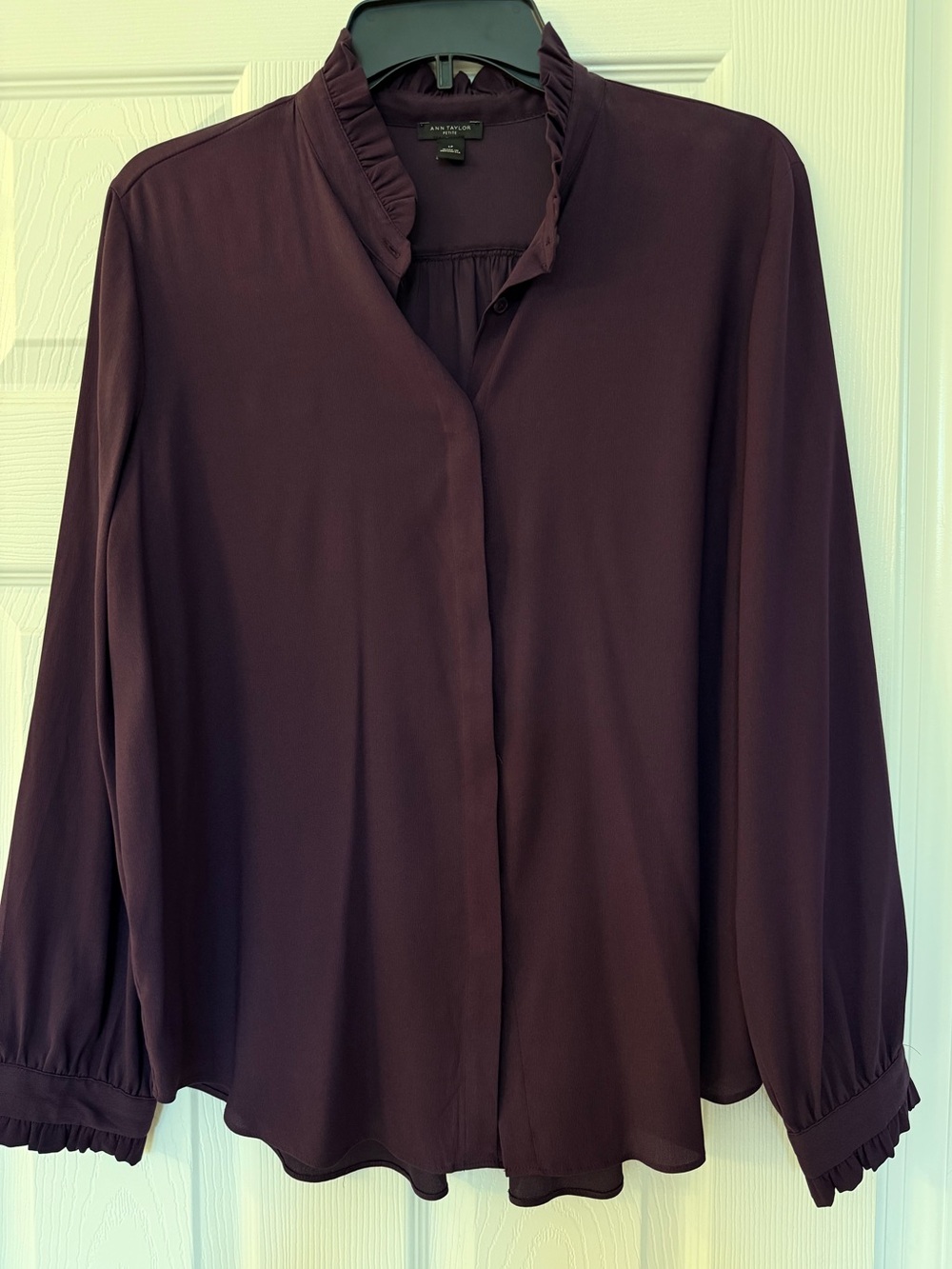 Ann Taylor Plum Ruffle-Trim Blouse